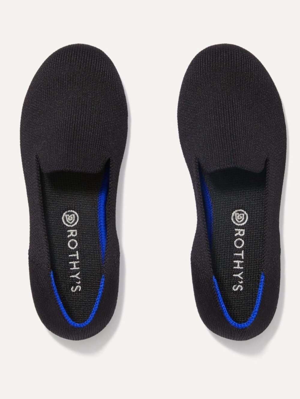 Rothy's Black Knit Slip-On Flats with Blue Trim